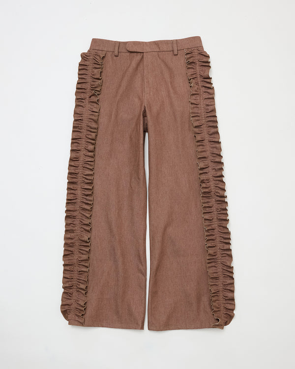 FRILL TROUSER - BROWN DENIM