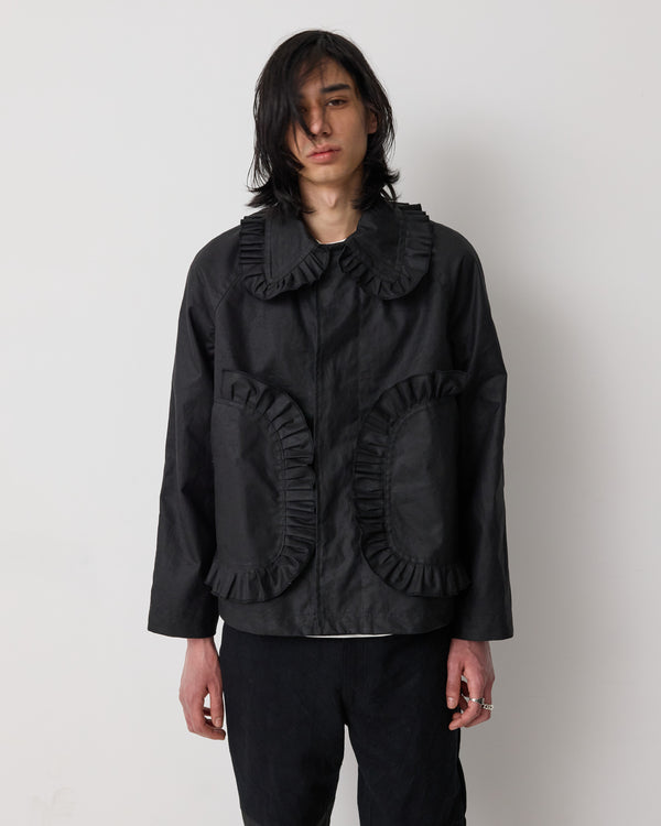 FRILL JACKET - BLACK WAXED COTTON