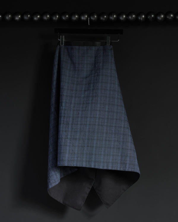 REVERSIBLE WRAP SKIRT - BLUE CHECK