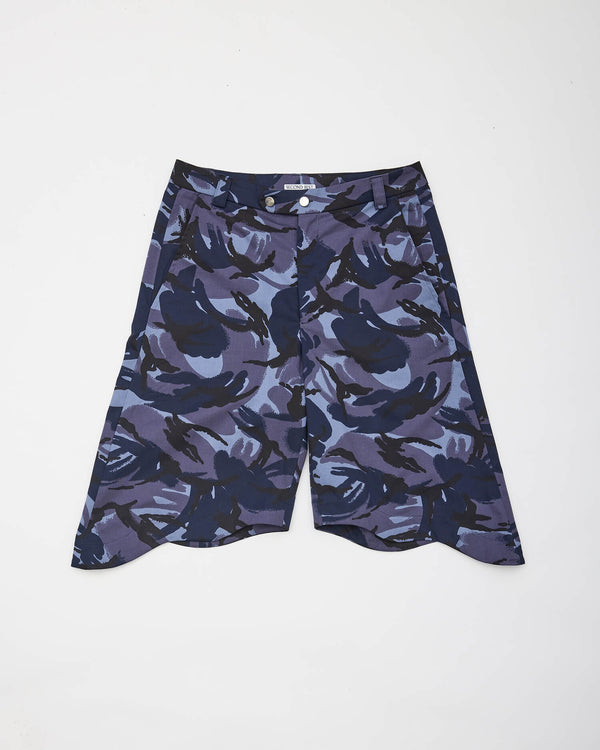 CURVE HEM SHORTS - BLUE CAMOUFLAGE