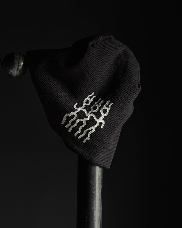 BEANIE - BLACK WAFFLE COTTON