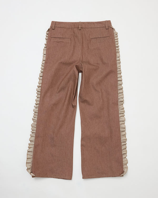 FRILL TROUSER - BROWN DENIM