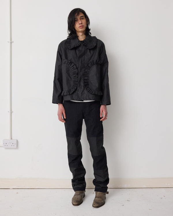 FRILL JACKET - BLACK WAXED COTTON